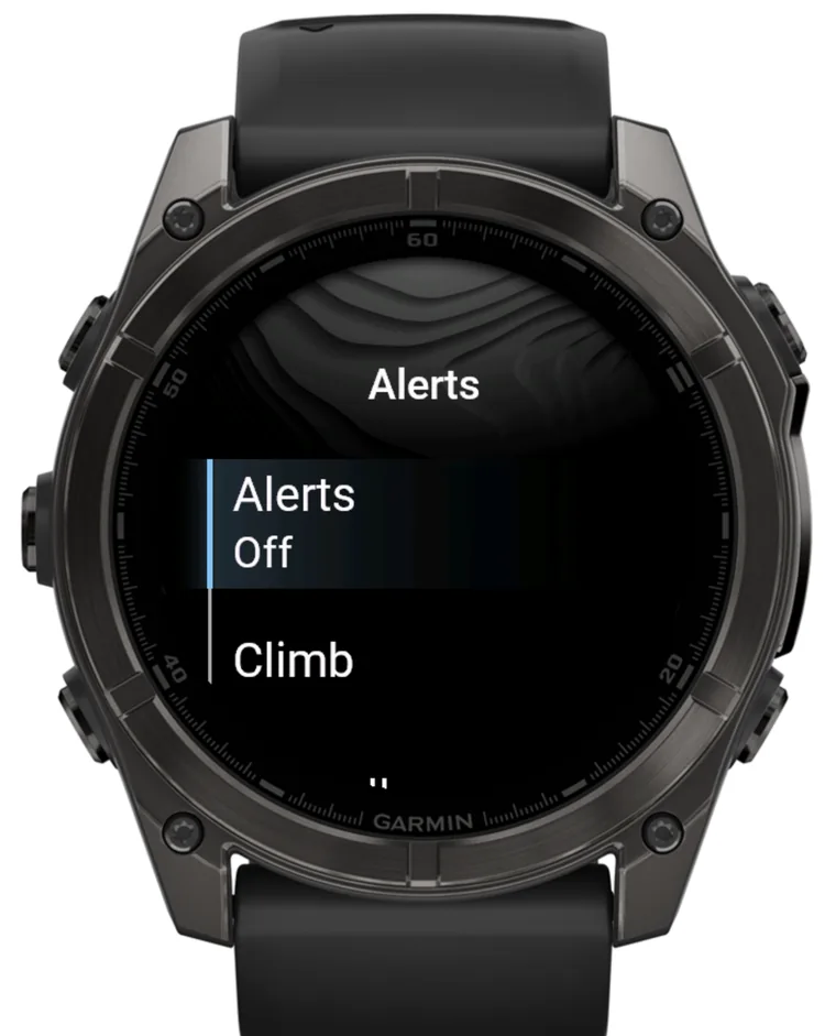 Altitude alerts menu