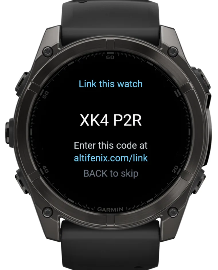 Linking screen showing a 6-character pairing code and altifenix.com/link