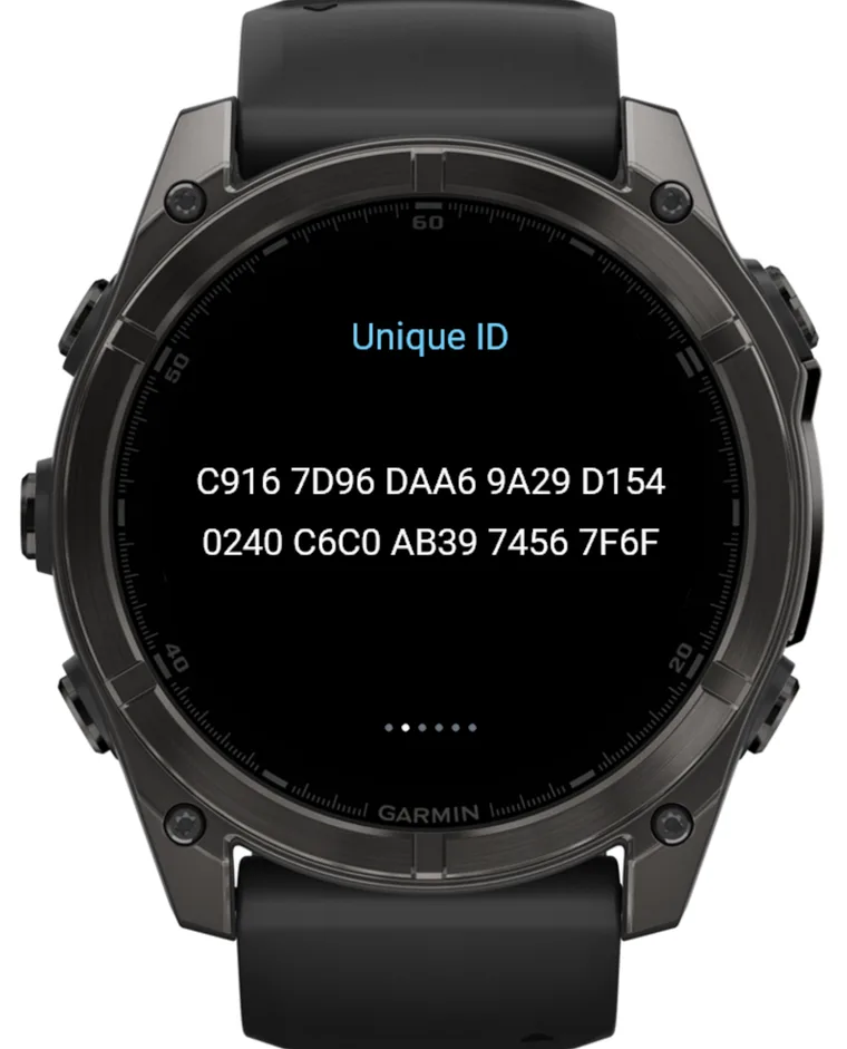 About Unique ID page showing the device identifier in 4-character groups